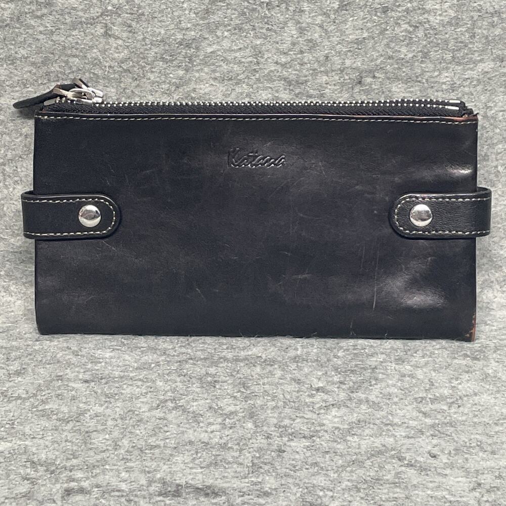 KATANA Large Companion Checkbook Holder Black Leather Wallet Multi Pocket
